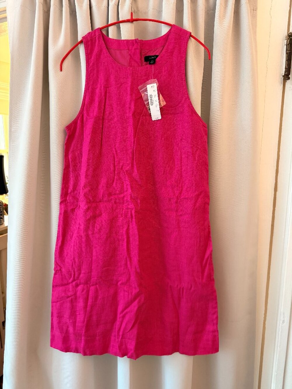 J.Crew NWT 100% Linen Shift Dress Pink XS Sleeveless Pockets